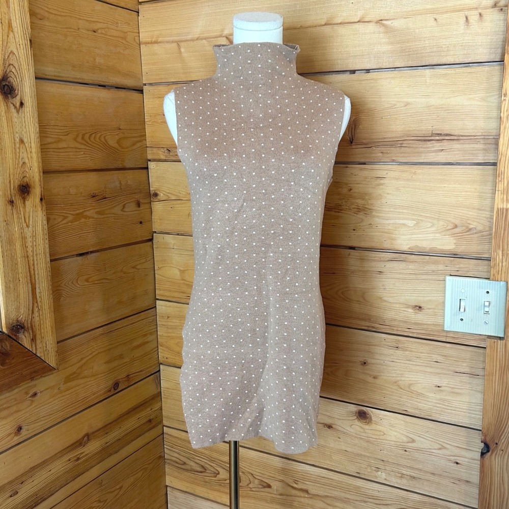 Tunic Sweater Dress Women Extra Small Tan Polka Dot Wool Nanette Lepore